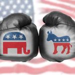 Boxing gloves with political party symbols.