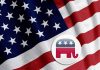 American flag with Republican elephant symbol.