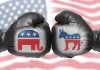 Boxing gloves with political party symbols.