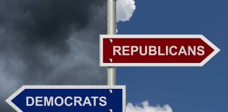 Road signs for Democrats and Republicans directions