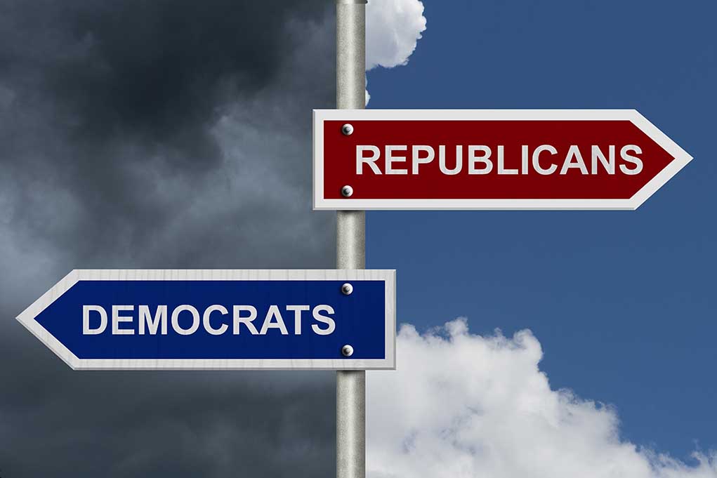 Road signs for Democrats and Republicans directions