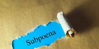 Subpoena text revealed through torn paper.