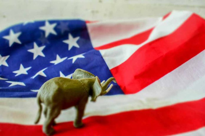1814479316 featured image Elephant figurine on an American flag background