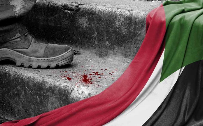 2217814899 featured image Boot blood and flag on concrete steps