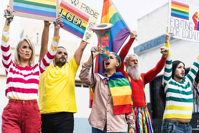 2109090950 featured image Diverse group at pride march with rainbow flags