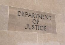 Department of Justice sign on a building