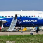 Boeing aircraft on display at an airshow.