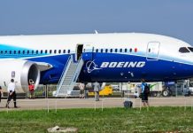 Boeing aircraft on display at an airshow.