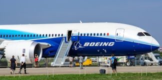 Boeing aircraft on display at an airshow.