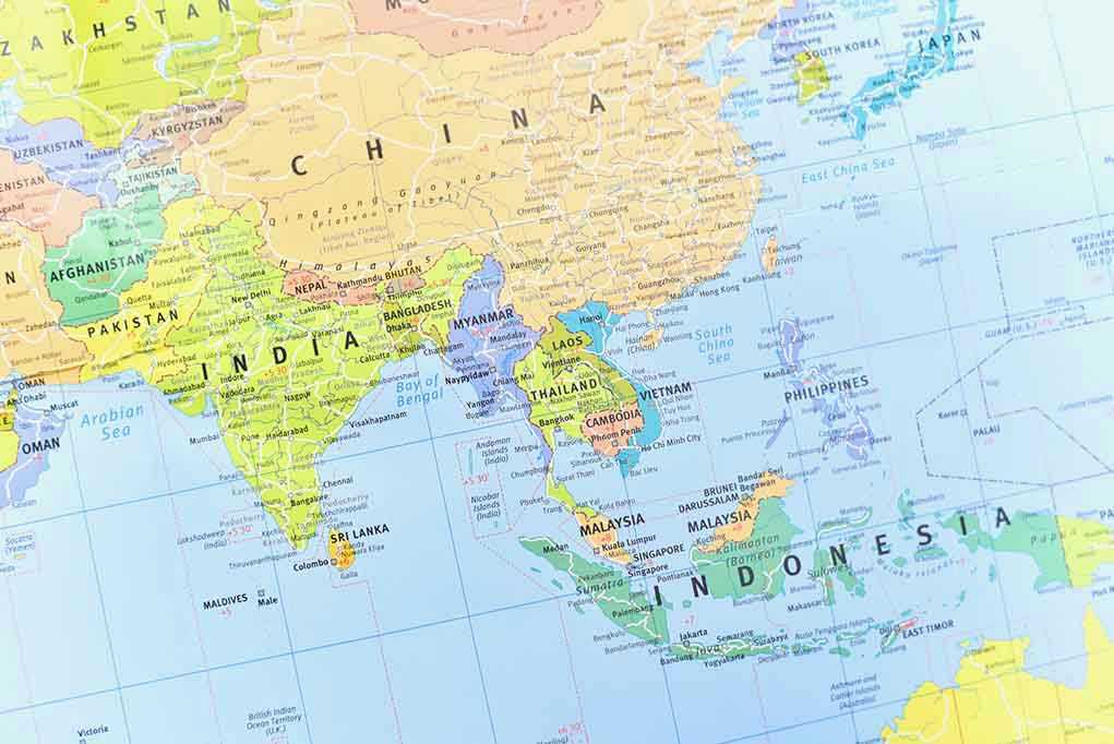 Map of South and Southeast Asia countries.