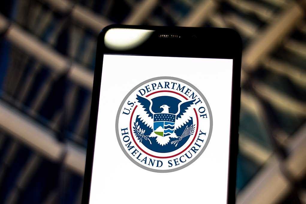U.S. Department of Homeland Security logo on smartphone