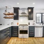 Modern kitchen with black cabinets and stainless appliances