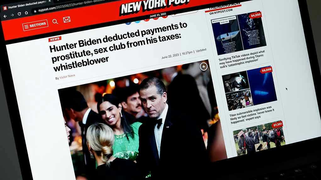 New York Post headline about Hunter Biden's tax deductions