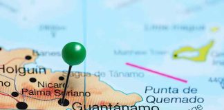 Map with pin on Guantánamo Cuba