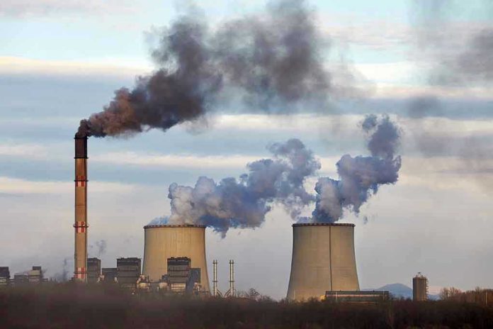 Industrial plant emitting black smoke into the sky