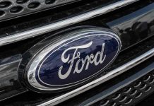 Ford logo on car grille close up