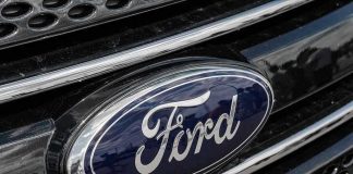 Ford logo on car grille close up