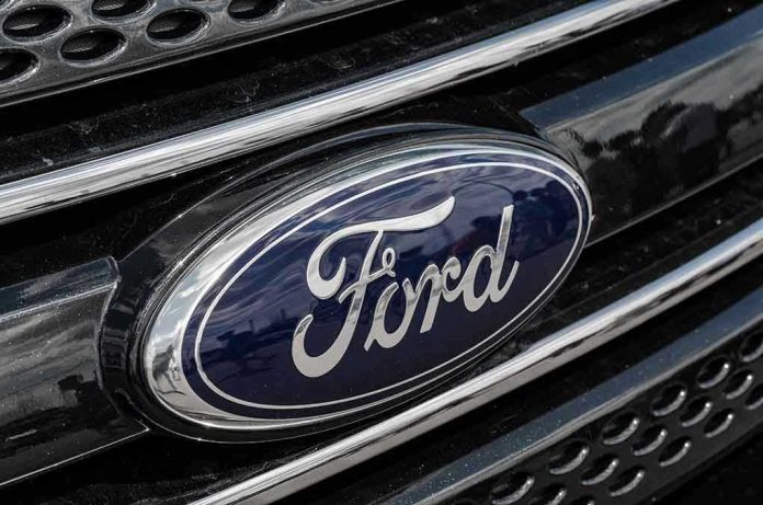 Ford logo on car grille close up