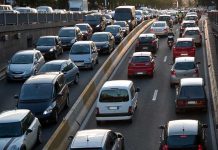 Traffic jam on a multi-lane highway