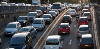 Traffic jam on a multi-lane highway