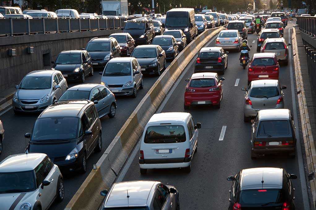 Traffic jam on a multi-lane highway