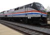 Amtrak locomotive parked at a railway station