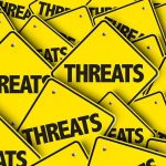 Yellow warning signs with the word THREATS