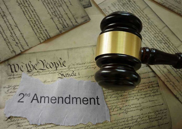 674696206 Gavel on US Constitution with Second Amendment text