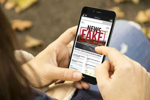 Person reading FAKE NEWS on smartphone