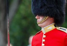 Andrew’s Royal Standoff: Monarchy Tied in Legal Knots British soldier in ceremonial uniform with a black fur hat standing guard