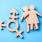 Sexual Revolution SHOCK: Is Marriage Dying? Wooden transgender symbol and couple figures on blue background.
