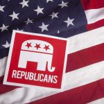Republican symbol on American flag background
