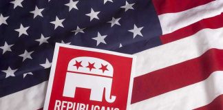 Republican symbol on American flag background