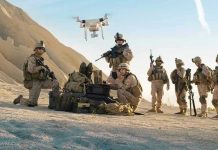 Shocking! Robots to Lead in Battle Over Humans Soldiers operating a drone in a desert environment.