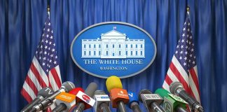 Media Warps Trump Meeting Into ‘Reality TV’ Multiple microphones at White House press briefing podium.