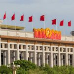 Xi’s Silence Supercharges Kim’s Nukes Facade of the National Museum of China adorned with red flags and decorative elements