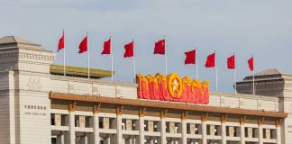 Xi’s Silence Supercharges Kim’s Nukes Facade of the National Museum of China adorned with red flags and decorative elements