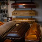 Showroom with coffins and urns.