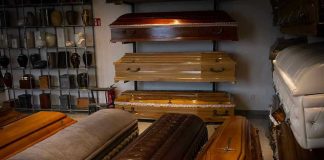 Green Funeral Home Hid a Grisly Nightmare Showroom with coffins and urns.
