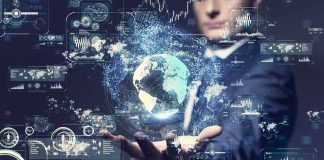 AI Smear Machine Targets Paris Businessperson holding a digital globe with data interfaces