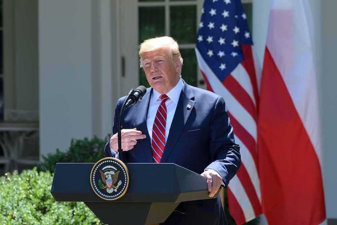 shutterstock_1432764878 man at presidential podium speaking outdoors