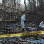 Heat, Decay, DNA—Then Graves forensic investigators in hazmat suits at a taped-off woodland scene