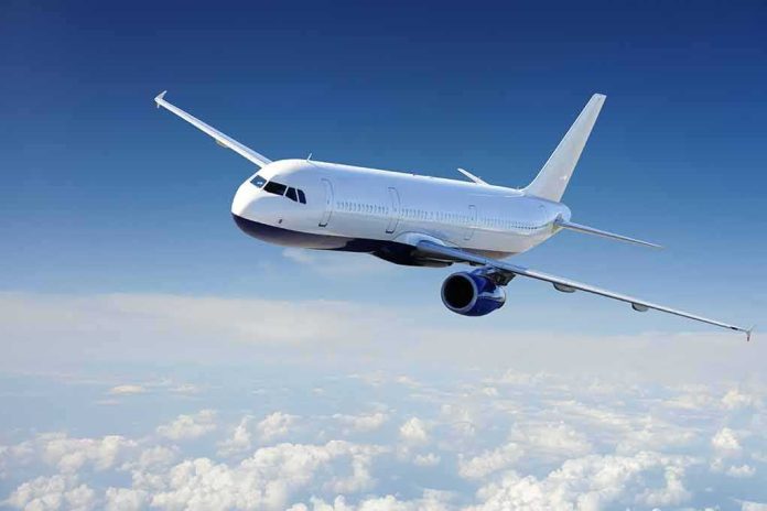 Passenger airplane flying above clouds