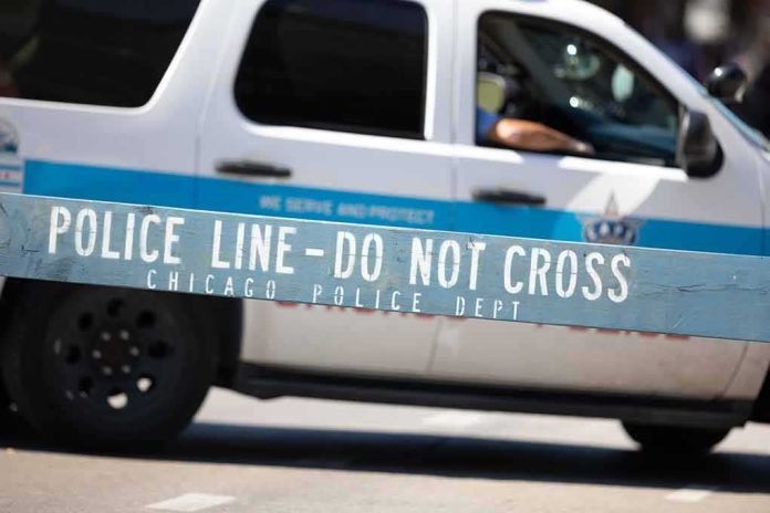 shutterstock_1283212141 Police barricade with patrol SUV in background