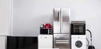 Home appliances lined up against a wall