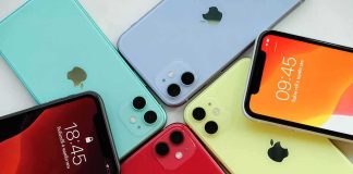 iPhones arranged in a colorful fan