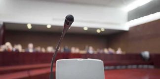 Microphone on a podium in a courtroom
