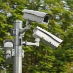 surveillance cameras mounted on a metal pole