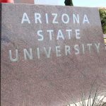 Arizona State University stone sign at campus entrance
