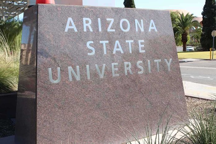 Arizona State University stone sign at campus entrance